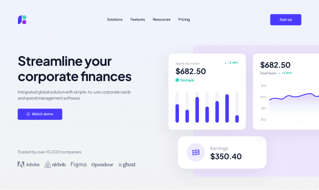 Landing page of financial SaaS company