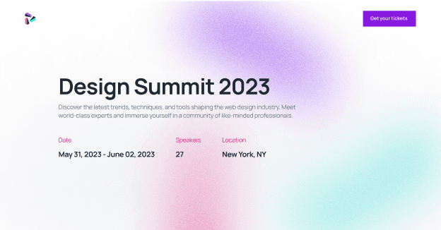 Landing page of design conference